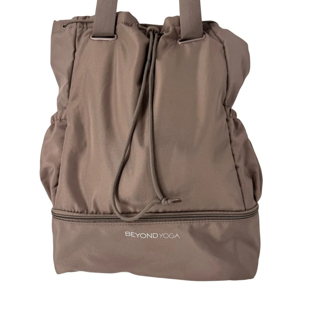 Beyond‎ Yoga Womens Convertible Backpack Tote Bag Taupe Brown Nylon Gym Travel